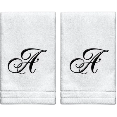 Creative Scents Set Of 2 White Fingertip Monogrammed Towels, Black Embroidered 9 Creative Scents Set Of 2 White Fingertip Monogrammed Towels, Black Embroidered - Image 7
