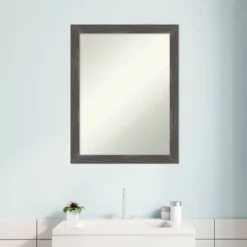 21" X 27" Non-Beveled Woodridge Rustic Gray Wood Bathroom Wall Mirror - Amanti Art -Bathroom Accessories Store GUEST dac71744 3f8f 4402 8932 3ec7b248d2fb
