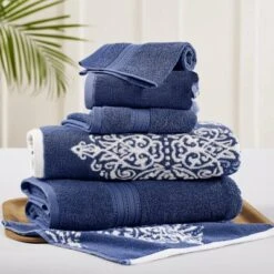 Modern Threads 6 Piece Reversible Yarn Dyed Jacquard Towel Set, Artesia Damask. -Bathroom Accessories Store GUEST db298544 b574 4896 9270 8213b44ae6df