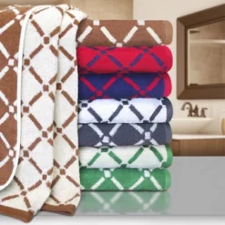 Plush And Absorbent Cotton Oversized 2-Piece Geometric Diamond 34" X 68" Bath Sheet Set - Blue Nile Mills -Bathroom Accessories Store GUEST e1c139b2 bbf9 49e0 a8a7 ce3cb9445df9