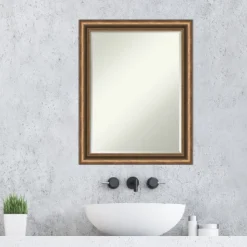 Amanti Art Manhattan Bronze Narrow Petite Bevel Wood Bathroom Wall Mirror 28 X 22 In. -Bathroom Accessories Store GUEST e4a07e86 f22c 4f9a 9581 9dfbc05a67e7