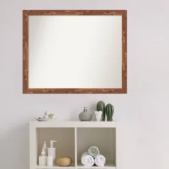 31" X 25" Non-Beveled Fresco Wood Bathroom Wall Mirror Light Pecan Brown - Amanti Art -Bathroom Accessories Store GUEST e589c94e 678c 4208 8bdd 5ac5c5c18177