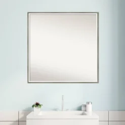 27" X 27" Non-Beveled Lucie Wood Bathroom Wall Mirror Silver - Amanti Art -Bathroom Accessories Store GUEST e6083f1c 92a4 4cac b721 ca1e2a07c0bd