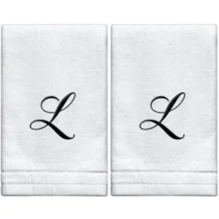 Creative Scents Set Of 2 White Fingertip Monogrammed Towels, Black Embroidered 39 Creative Scents Set Of 2 White Fingertip Monogrammed Towels, Black Embroidered -Bathroom Accessories Store GUEST ea394e0d dcef 4972 b5dd 0d90ba80f647