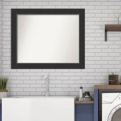 33" X 27" Non-Beveled Corvino Wood Bathroom Wall Mirror Black - Amanti Art -Bathroom Accessories Store GUEST ea88cf6f 5047 4c54 bc0d a124b5d2a720