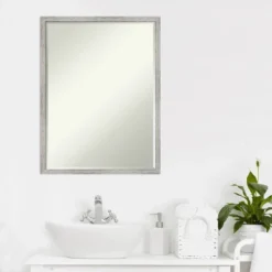 Amanti Art Shiplap White Narrow Petite Bevel Wood Bathroom Wall Mirror 25 X 19 In. -Bathroom Accessories Store GUEST ebfd185d 5a23 4fd1 8852 24c328376dd1