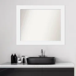 33" X 27" Non-Beveled Corvino Wood Bathroom Wall Mirror White - Amanti Art -Bathroom Accessories Store GUEST edf98e9f c837 41c1 be00 3477661a65ad