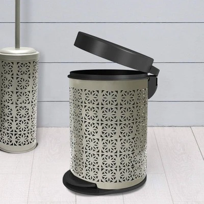 Laser Cut Pewter Step Garbage Trash Can & Toilet Brush Holder With Lid Pewter - Nu Steel 4 Laser Cut Pewter Step Garbage Trash Can & Toilet Brush Holder With Lid Pewter - Nu Steel - Image 2