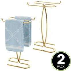 MDesign Metal Hand Towel Holder Stand For Countertop - 2 Pack - Soft Brass