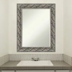Amanti Art Silver Luxor Petite Bevel Wood Bathroom Wall Mirror 29.5 X 23.5 In. -Bathroom Accessories Store GUEST ef4dca4c 971f 46a5 af83 362143a7d180