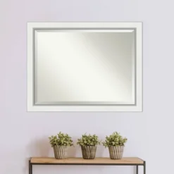 45" X 35" Eva White Silver Framed Bathroom Vanity Wall Mirror - Amanti Art -Bathroom Accessories Store GUEST f34bd7b8 ea1b 4fcd ad60 a195143728f1