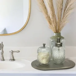 Set Of 3 Emory Vintage Glass Plated Soap Pump & Q-tip Jar Set With Vanity Tray Pewter - Nu Steel -Bathroom Accessories Store GUEST f6978d70 b2e2 47f7 a359 f10adecee711