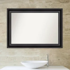 42" X 30" Non-Beveled Grand Bathroom Wall Mirror Black - Amanti Art -Bathroom Accessories Store GUEST f6b2dda8 9b8e 4bd9 afec b5d37db42081