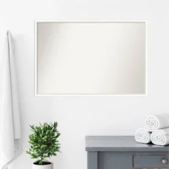 37" X 25" Non-Beveled Lucie Wood Bathroom Wall Mirror White - Amanti Art -Bathroom Accessories Store GUEST fb3bba0e 0b54 43a3 904d 53b814282761