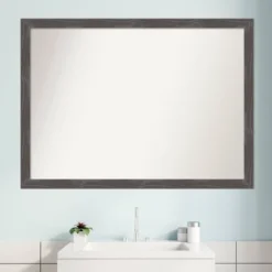 41" X 30" Non-Beveled Woodridge Rustic Gray Wood Bathroom Wall Mirror - Amanti Art -Bathroom Accessories Store GUEST fb599557 d5c1 4f94 bd56 e8c91197b6d9