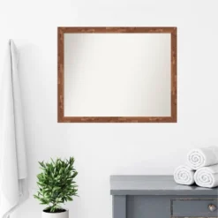 31" X 25" Non-Beveled Fresco Wood Bathroom Wall Mirror Light Pecan Brown - Amanti Art -Bathroom Accessories Store GUEST fd7b9a33 8038 4baa af56 662311e7f8f5